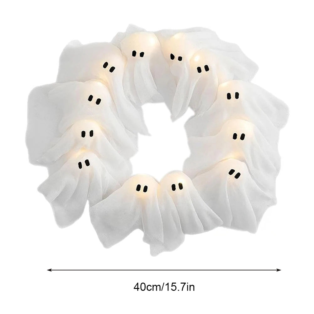 2025 LED Glowing Halloween Decoration - Light-Up Ghost Wreath for Outdoor Wall and Front Door Decor