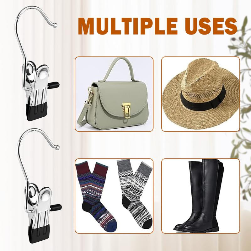 Boot Hangers for Closet 16 Counts, Boot Clips for Hanging, Space Saving Hanging Boot Rack, Multi Function Hooks  for Home, Travel, Pants, Socks, Handbags