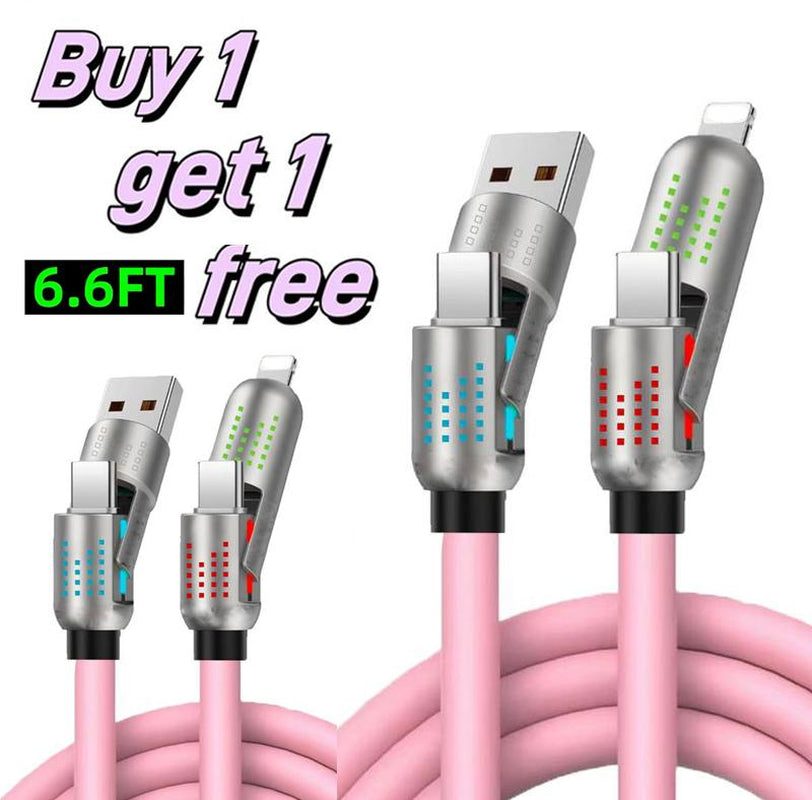 [Buy 1 Get 1 Free] 6.6FT 4-In-1 USB-C Cable PD Fast Charging Data Sync USB-A Type-C Lightning Aluminum Compatible Cellphone Smartphone Electronic Charger