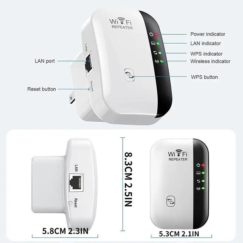 WIFI 300Mbps Repeater, Signal Amplifier, Enhances Signal and Extends Coverage, Wireless Network Repeater for Home Office, Home Accessories Wifi Repeater