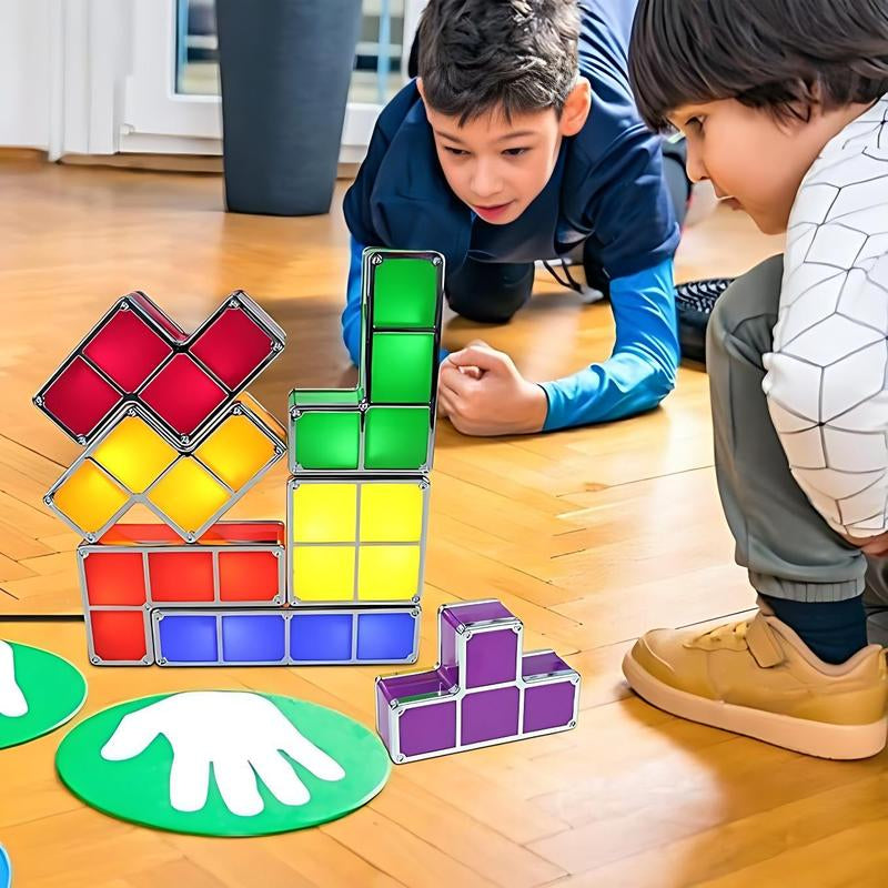【Hot Selling Gift】7 PCS Stackable Night Light 3D Puzzles Toy 7 Colors Magic Blocks Induction Interlocking LED Novelty Desk Lamp Lighting DIY for Teens and Adults Home Deco Great Gift for Birthday