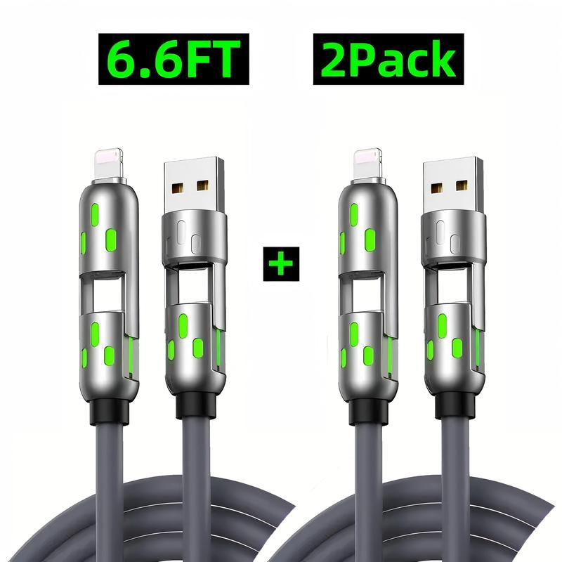 [Buy 1 Get 1 Free] 6.6FT 4-In-1 USB-C Cable PD Fast Charging Data Sync USB-A Type-C Lightning Aluminum Compatible Cellphone Smartphone Electronic Charger