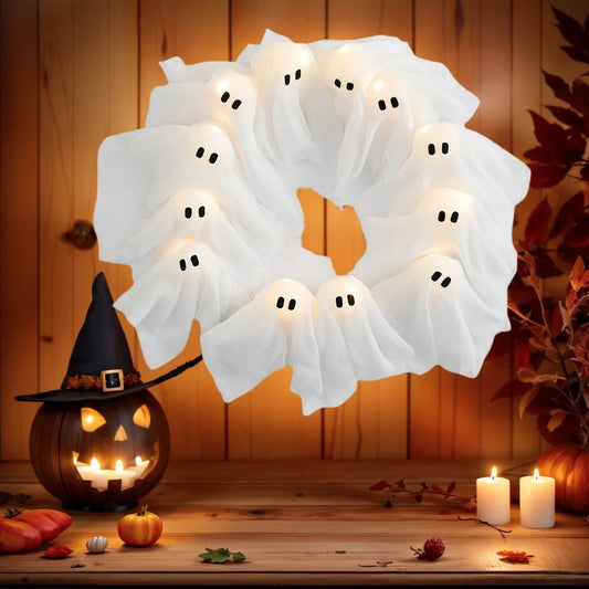 2025 LED Glowing Halloween Decoration - Light-Up Ghost Wreath for Outdoor Wall and Front Door Decor