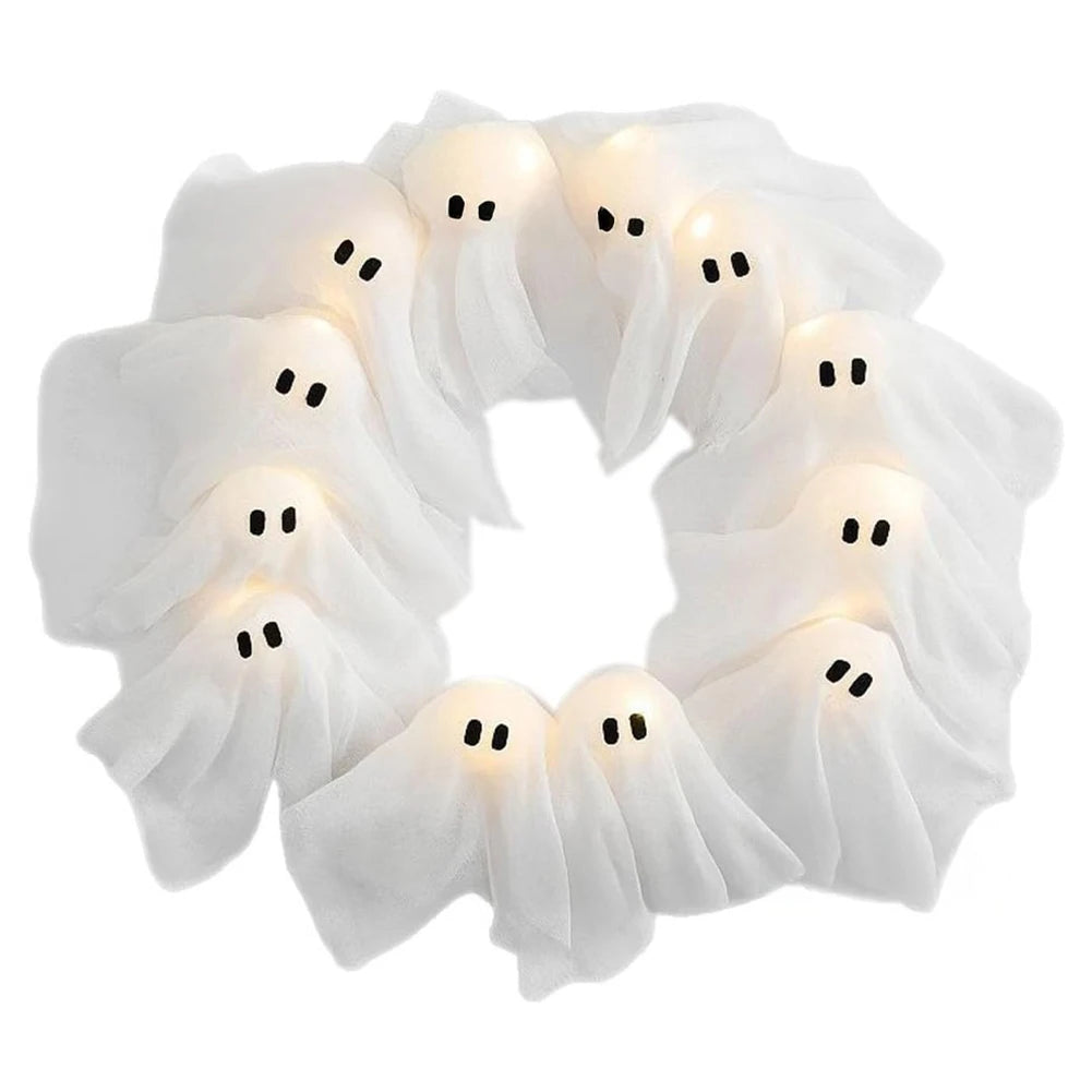 2025 LED Glowing Halloween Decoration - Light-Up Ghost Wreath for Outdoor Wall and Front Door Decor