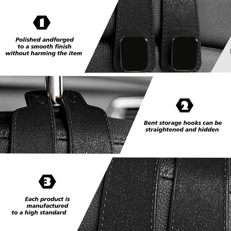 4 Counts Car Seat Headrest Hook, Improved Car Seat Back Double Hooks for Kids' Toys Hats Masks Sunglasses, Soft Gentle Faux Leather