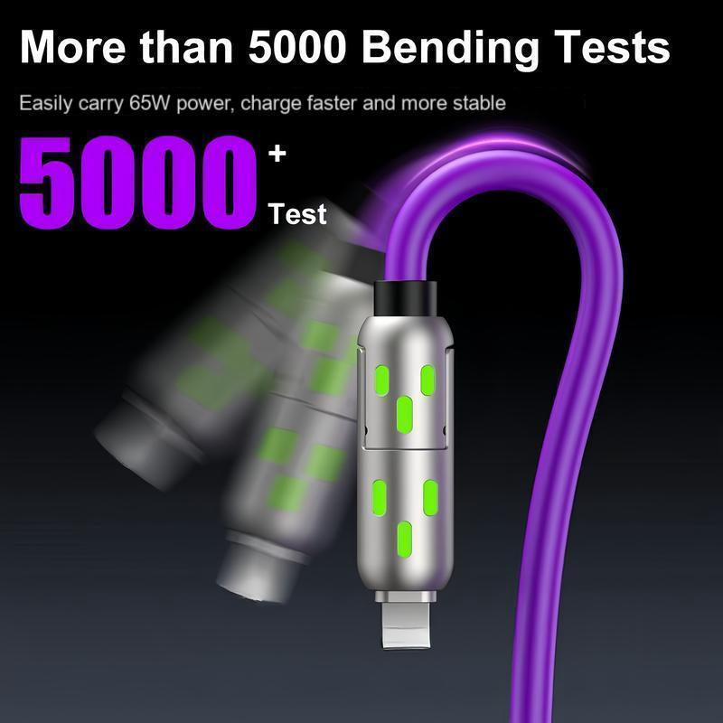 [Buy 1 Get 1 Free] 6.6FT 4-In-1 USB-C Cable PD Fast Charging Data Sync USB-A Type-C Lightning Aluminum Compatible Cellphone Smartphone Electronic Charger