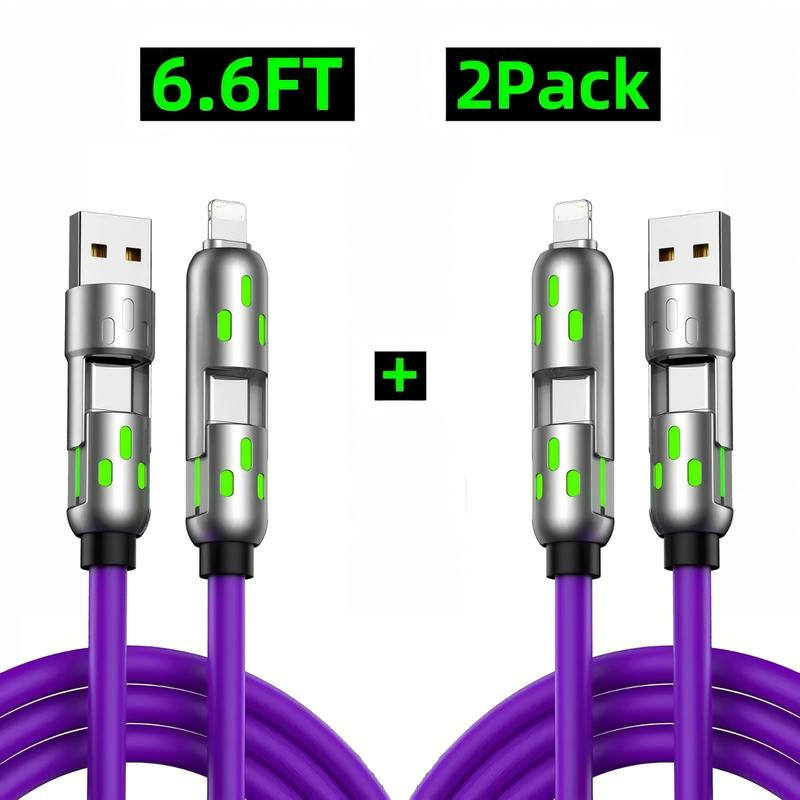 [Buy 1 Get 1 Free] 6.6FT 4-In-1 USB-C Cable PD Fast Charging Data Sync USB-A Type-C Lightning Aluminum Compatible Cellphone Smartphone Electronic Charger