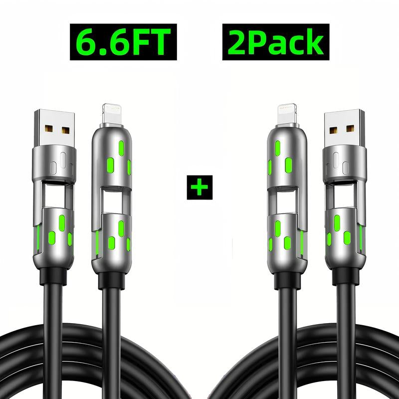 [Buy 1 Get 1 Free] 6.6FT 4-In-1 USB-C Cable PD Fast Charging Data Sync USB-A Type-C Lightning Aluminum Compatible Cellphone Smartphone Electronic Charger