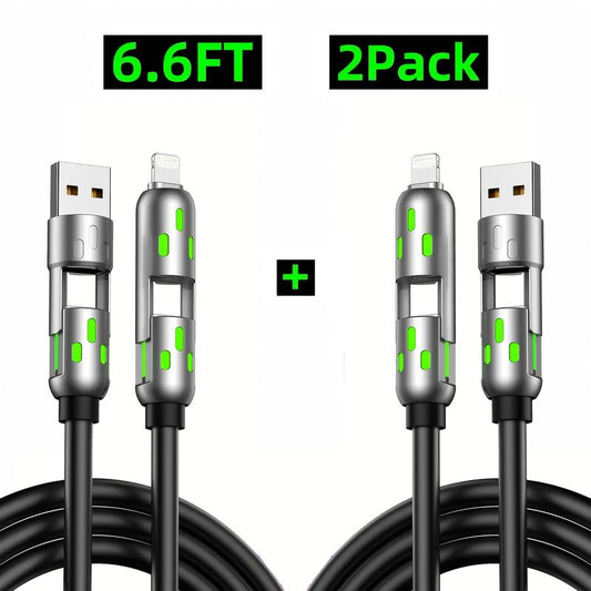 [Buy 1 Get 1 Free] 6.6FT 4-In-1 USB-C Cable PD Fast Charging Data Sync USB-A Type-C Lightning Aluminum Compatible Cellphone Smartphone Electronic Charger