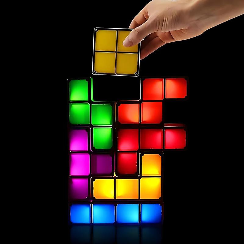 【Hot Selling Gift】7 PCS Stackable Night Light 3D Puzzles Toy 7 Colors Magic Blocks Induction Interlocking LED Novelty Desk Lamp Lighting DIY for Teens and Adults Home Deco Great Gift for Birthday