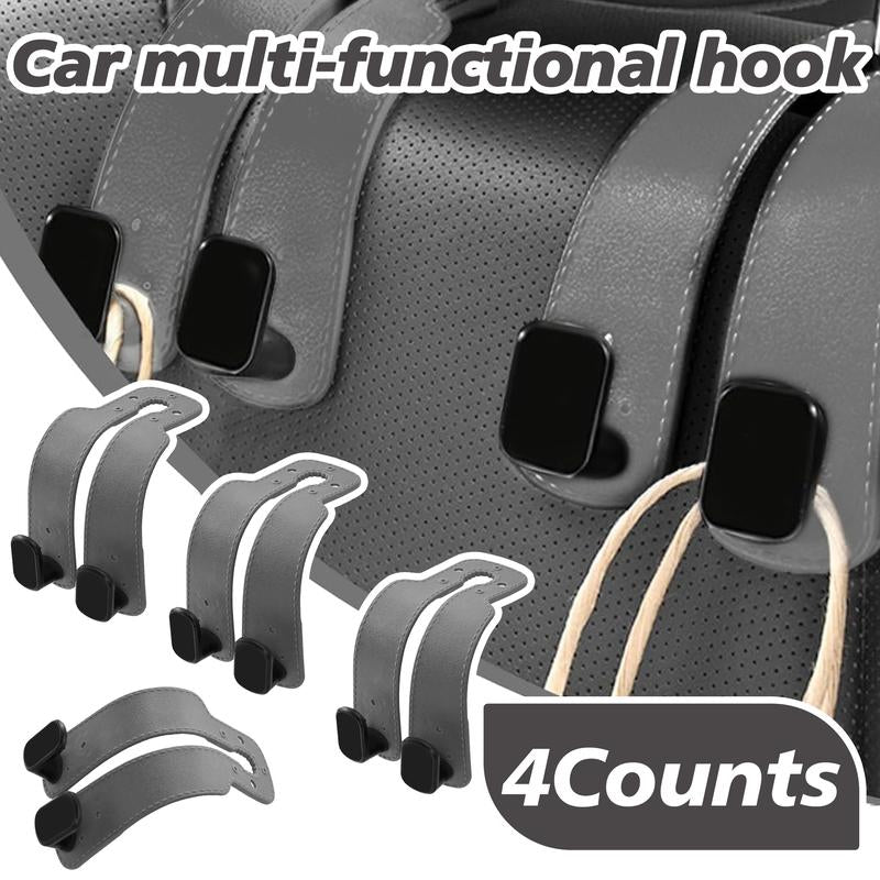 4 Counts Car Seat Headrest Hook, Improved Car Seat Back Double Hooks for Kids' Toys Hats Masks Sunglasses, Soft Gentle Faux Leather