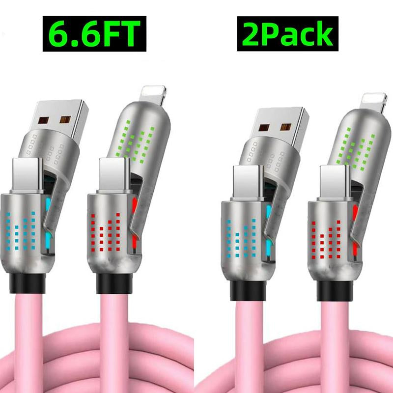[Buy 1 Get 1 Free] 6.6FT 4-In-1 USB-C Cable PD Fast Charging Data Sync USB-A Type-C Lightning Aluminum Compatible Cellphone Smartphone Electronic Charger