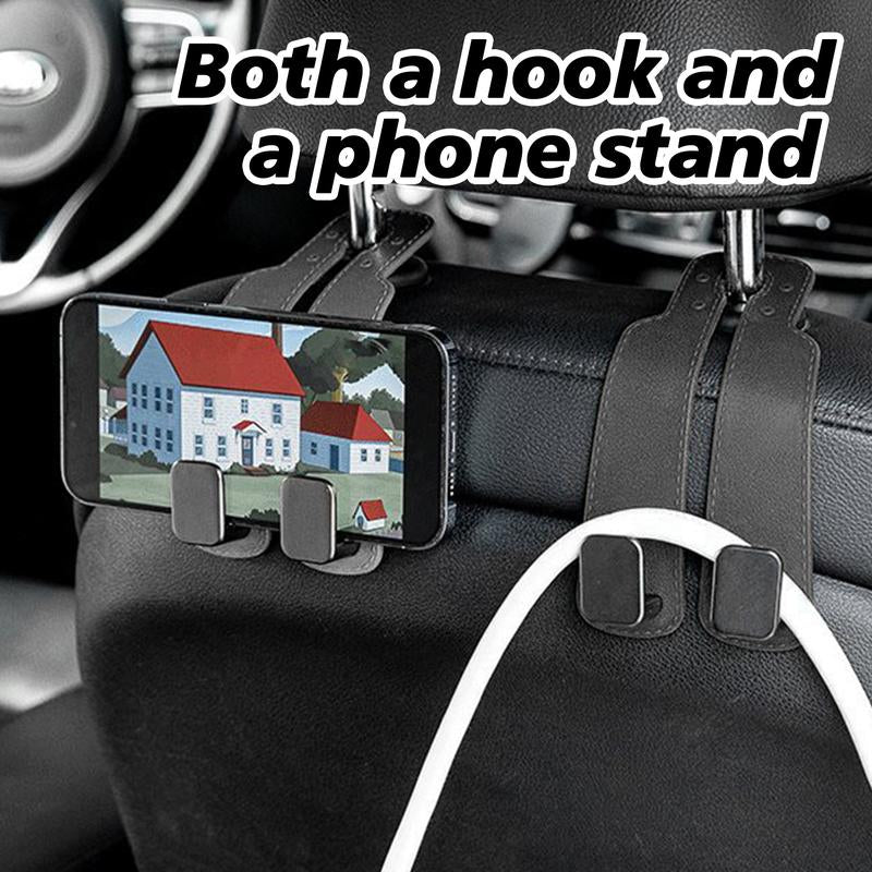4 Counts Car Seat Headrest Hook, Improved Car Seat Back Double Hooks for Kids' Toys Hats Masks Sunglasses, Soft Gentle Faux Leather